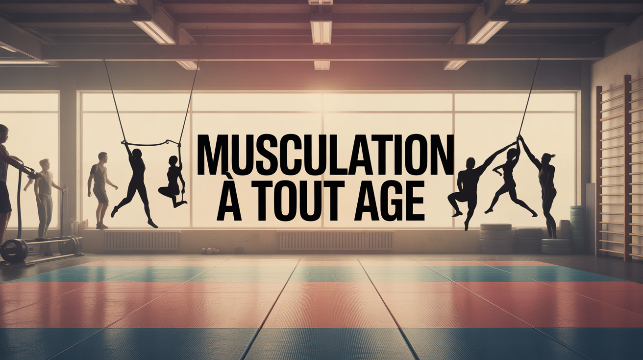 Musculation a tout age silhouettes haltères gymnase