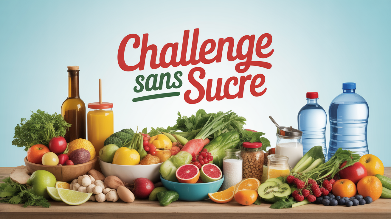 table remplie d'aliments frais pour challenge sans sucre