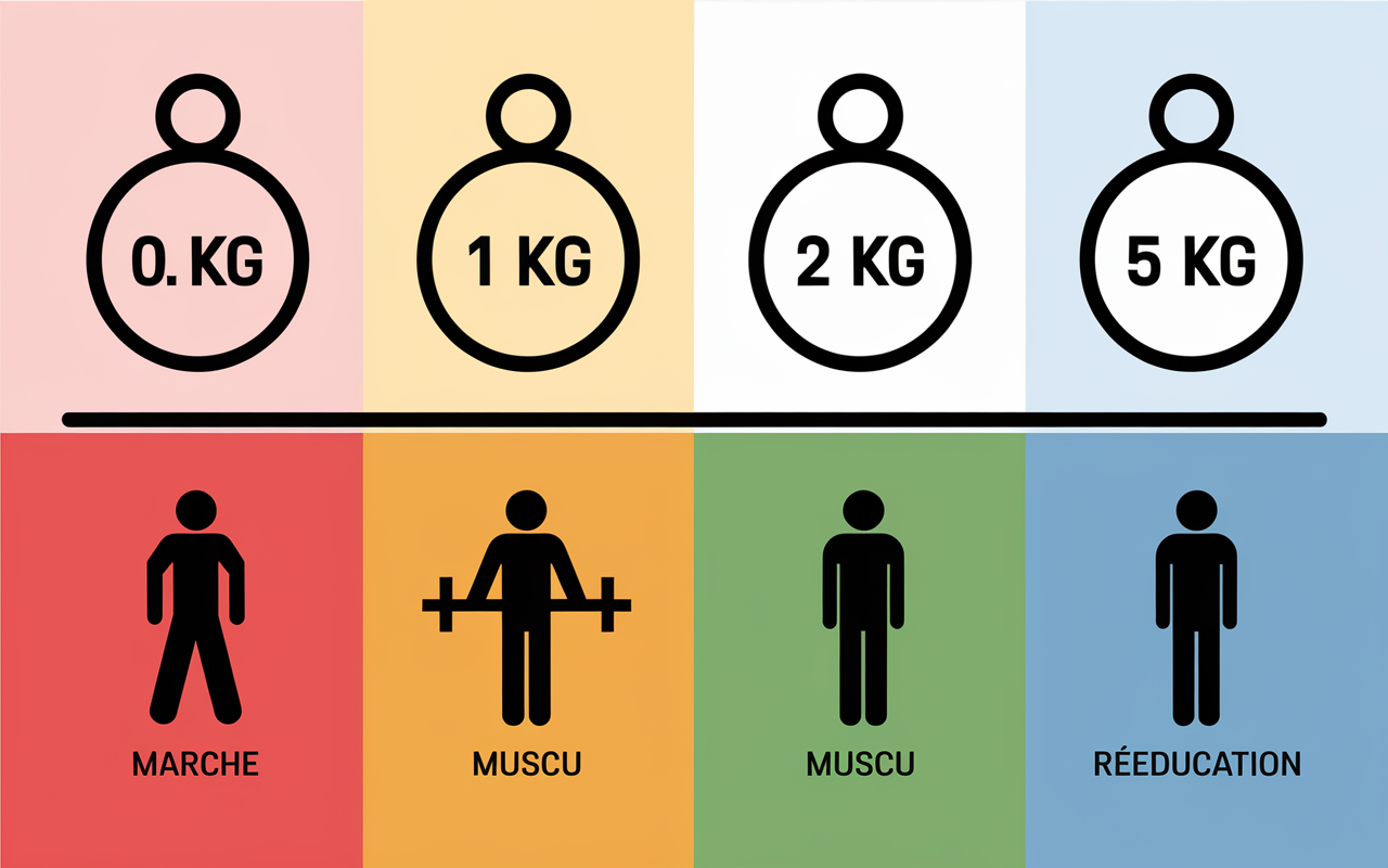 tableau poids poignets chevilles usages et couleurs