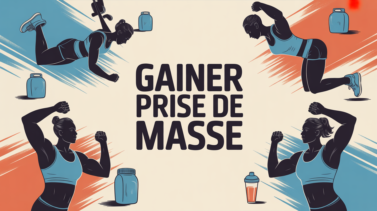 dessin sportif gainer prise de masse fond bleu orange