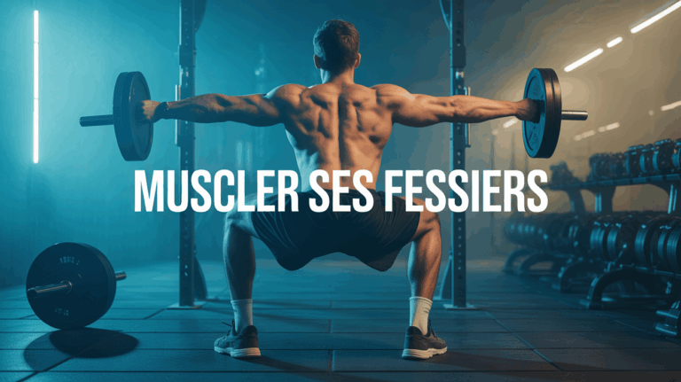 Homme fait hip thrust en salle de sport, focus fessiers