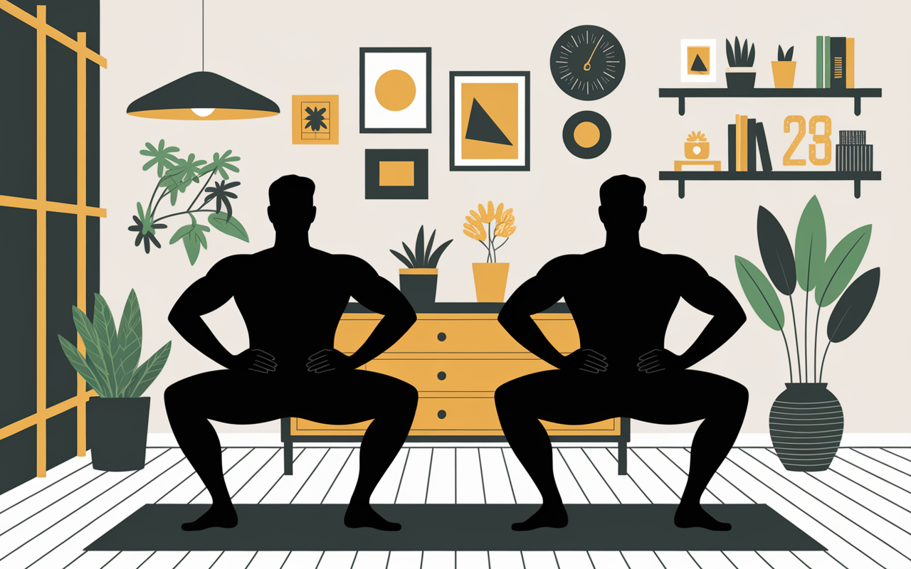 Silhouettes homme squat hip thrust, 2-3 séances, progrès fessiers