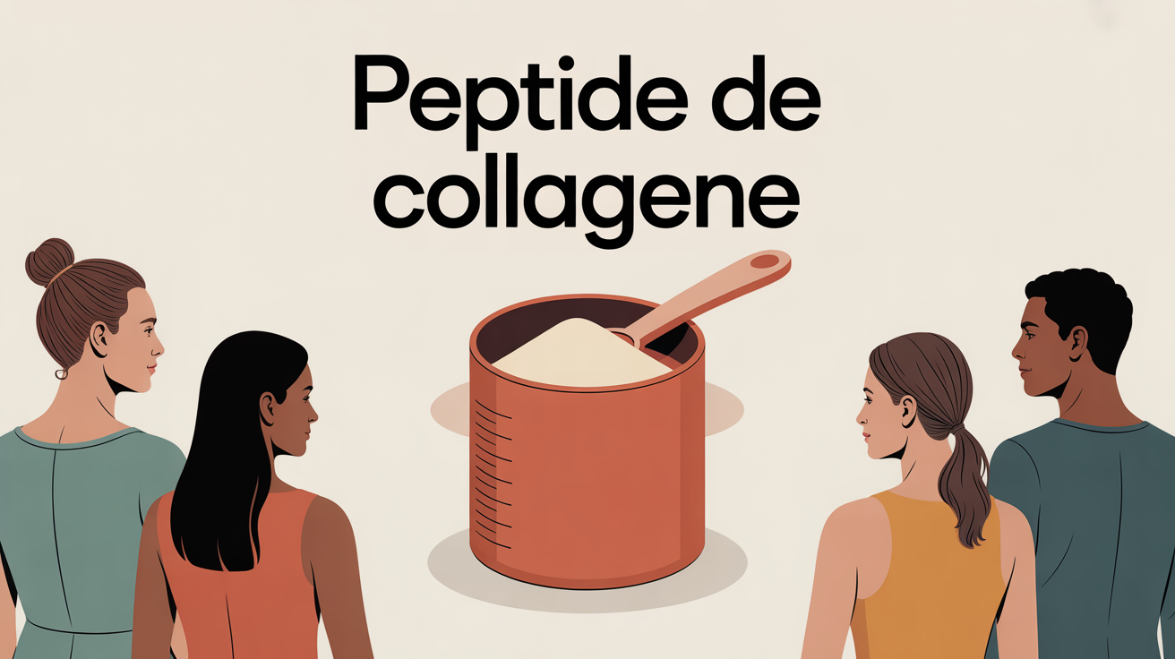 illustration pot peptide de collagene et silhouettes