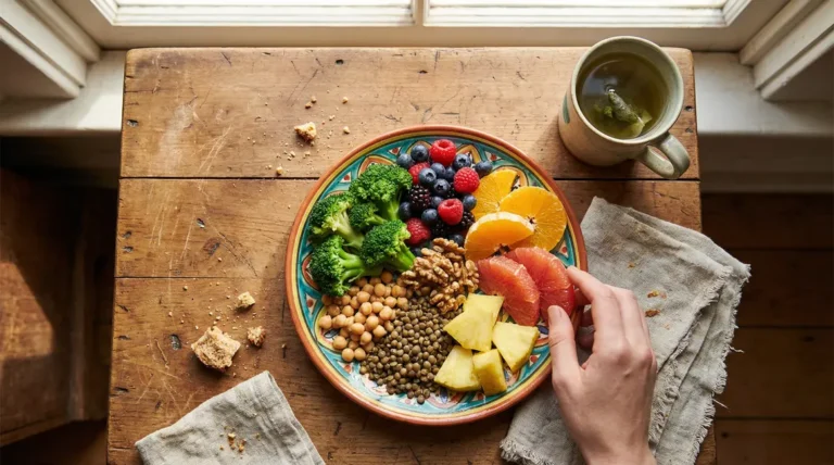 Assiette colorée aliments anti-graisse vue du dessus