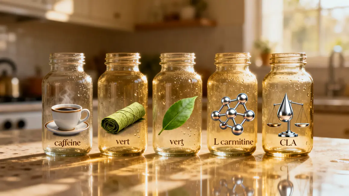 Tableau visuel ingredients bruleurs graisse cafeine the vert L-carnitine chrome CLA