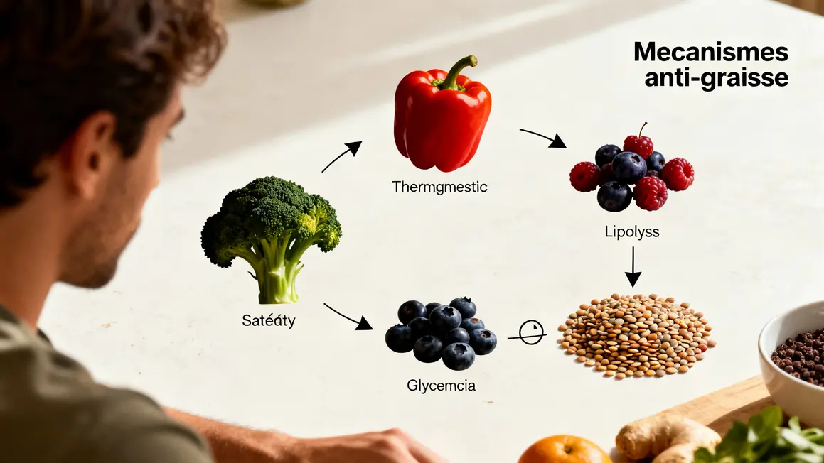 Schéma aliments anti-graisse et mécanismes