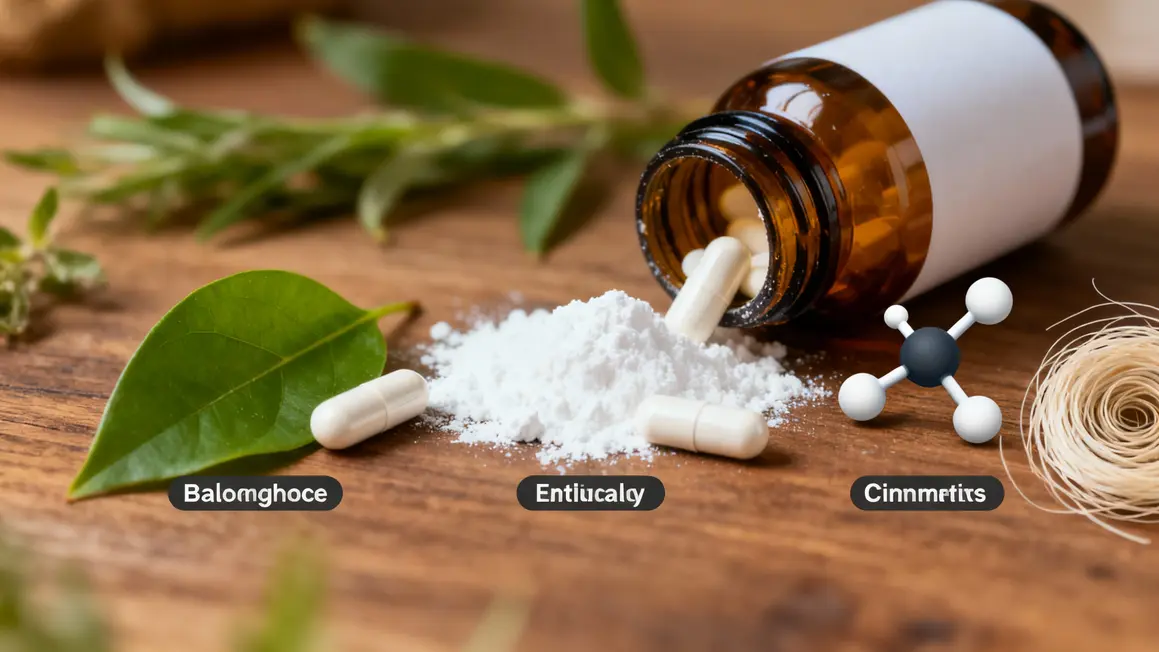 Pilules ouvertes et ingredients naturels stylises PhenQ