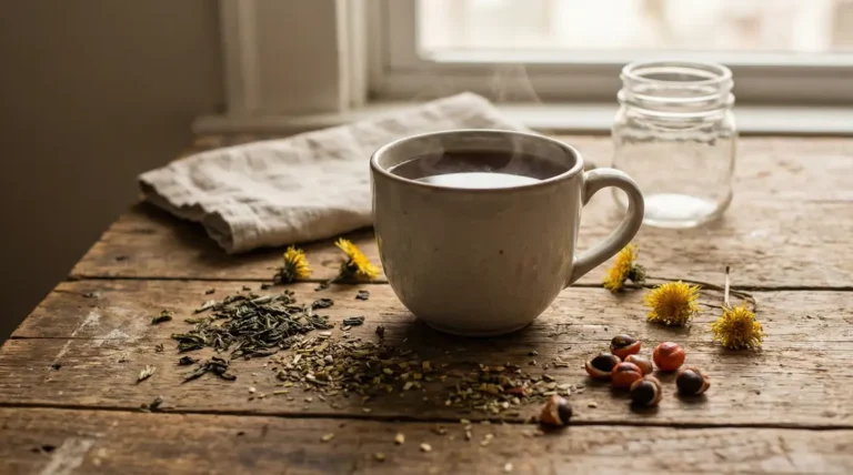 tasse de the minceur brule graisse avec feuilles et ingredients