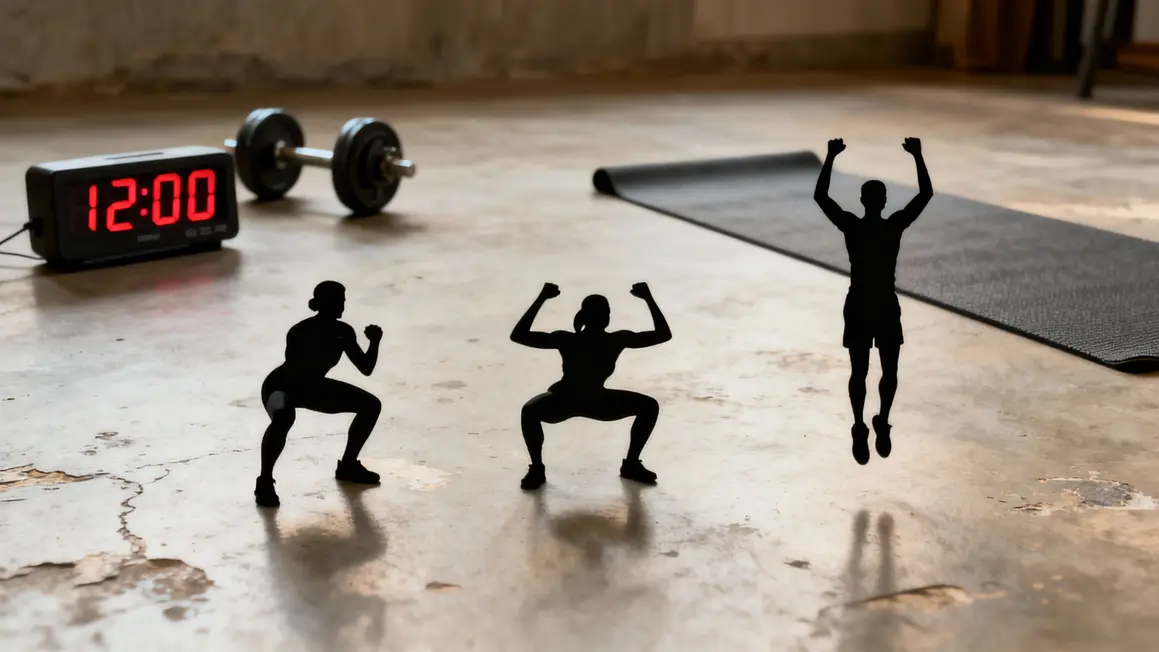 Trois silhouettes WOD cardio squats burpees jumping jacks
