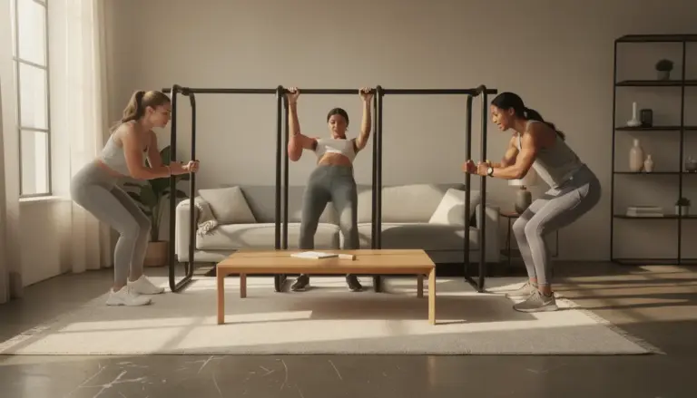 Barres de dips en acier dans un salon moderne, entraînement sans appareil