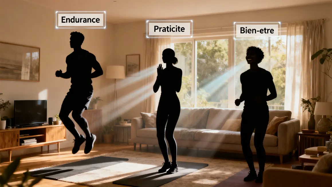avantages cardio maison illustration trois silhouettes