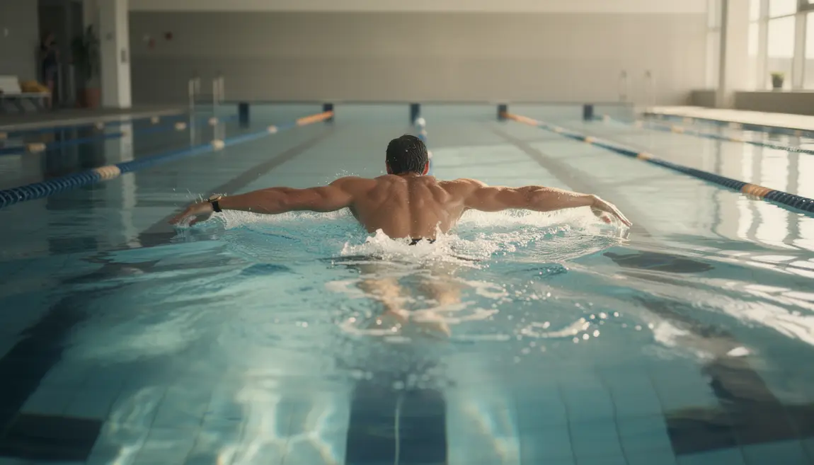 brasse adulte piscine sportive vue dos effet eau