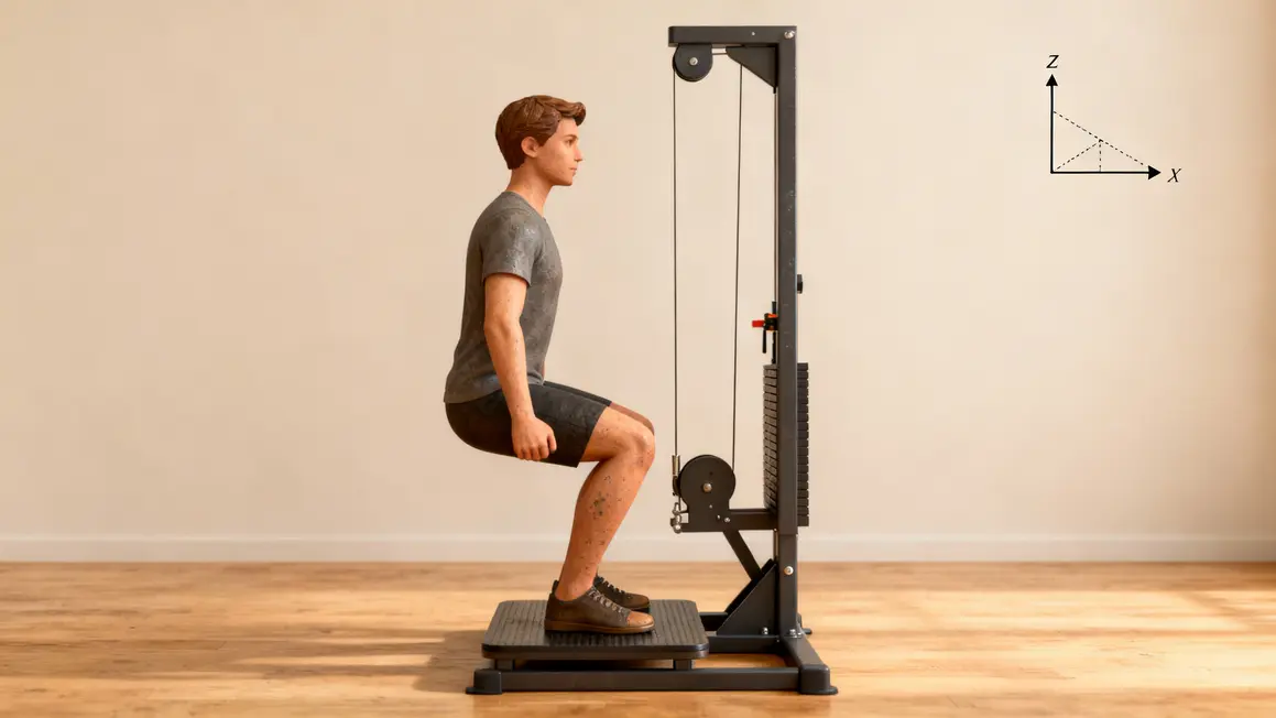 position sur machine pendulum squat vue laterale