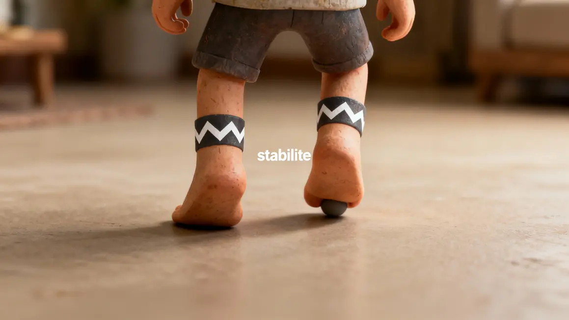Personne montant sur pointes, symboles stabilité mollets