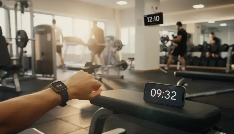 Vue d'ensemble salle de sport avec chronomètre sport