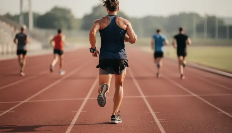 coureur adulte montre GPS sur piste VMA entrainement
