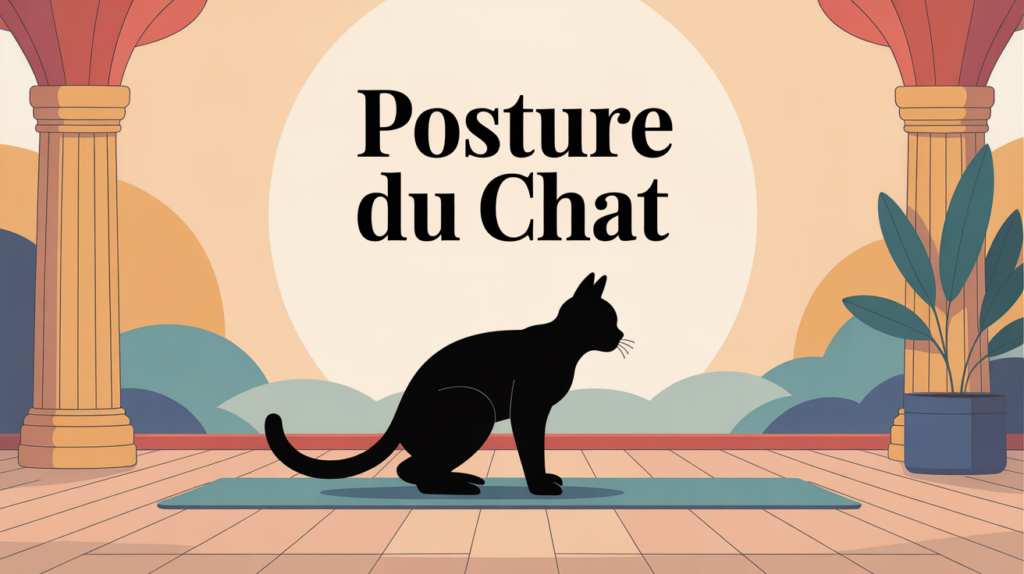 Illustration de la posture du chat en yoga sur tapis
