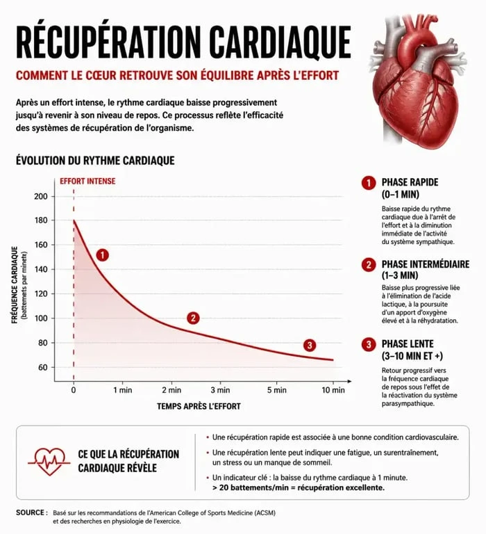 Graphique illustrant la fréquence cardiaque de récupération et le retour au calme après l'effort