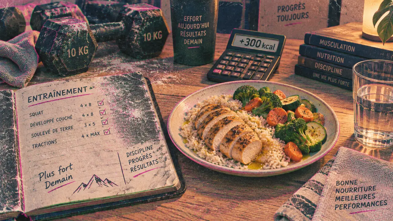 Prise de masse 3 mois : surplus +300 kcal, repas et entraînement