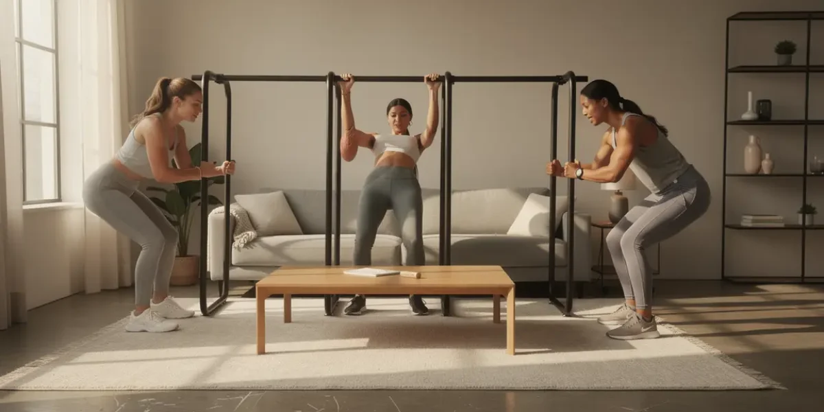 Barres de dips en acier dans un salon moderne, entraînement sans appareil