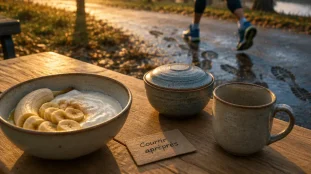 Courir avant ou apres manger : bol yaourt et banane avant la course
