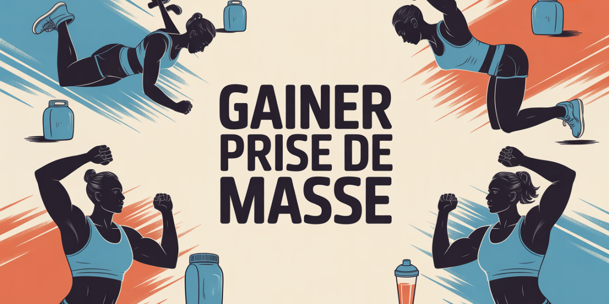 dessin sportif gainer prise de masse fond bleu orange