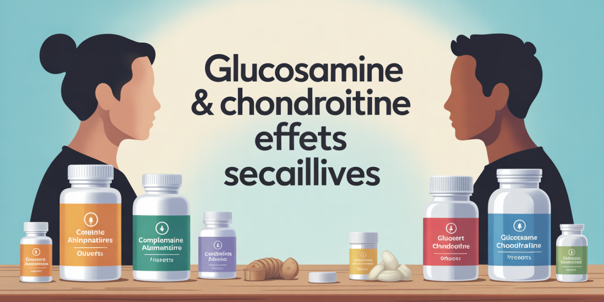 flacons compléments glucosamine chondroïtine sur table bois lumineux