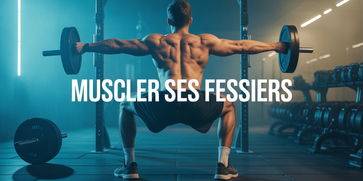 Homme fait hip thrust en salle de sport, focus fessiers