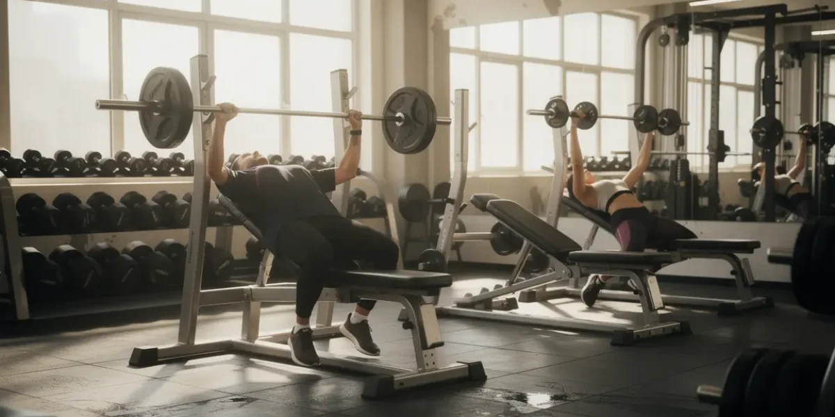 Entraînement bas pectoraux salle banc décliné dips haltères barre