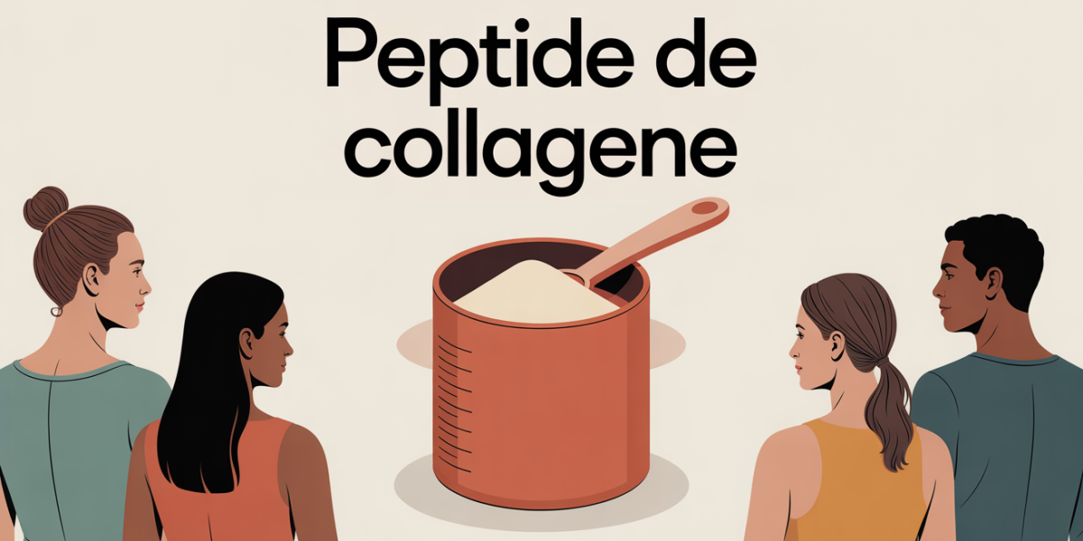 illustration pot peptide de collagene et silhouettes