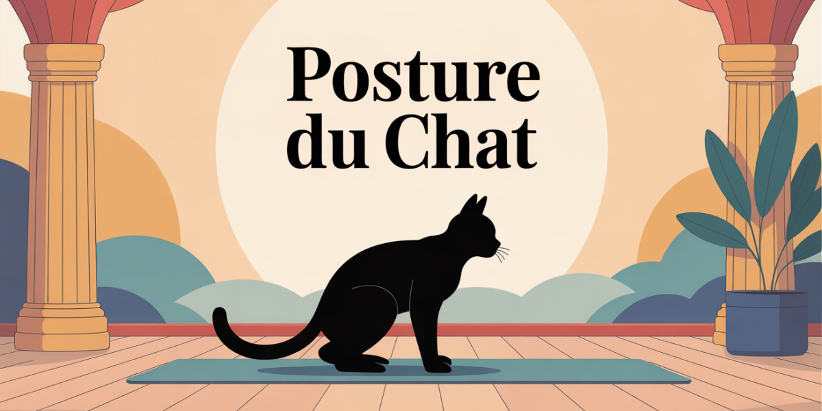 Illustration de la posture du chat en yoga sur tapis