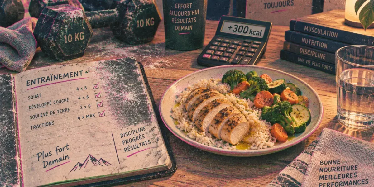Prise de masse 3 mois : surplus +300 kcal, repas et entraînement