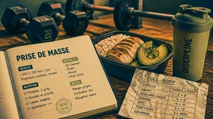Programme prise de masse debutant : 3 séances hebdomadaires, repas et carnet