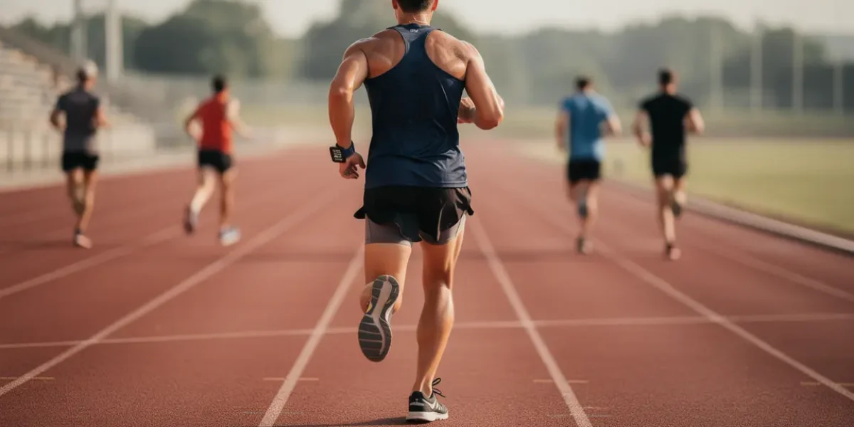 coureur adulte montre GPS sur piste VMA entrainement